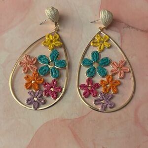Colorful Floral Teardrop Earrings - Multicolor